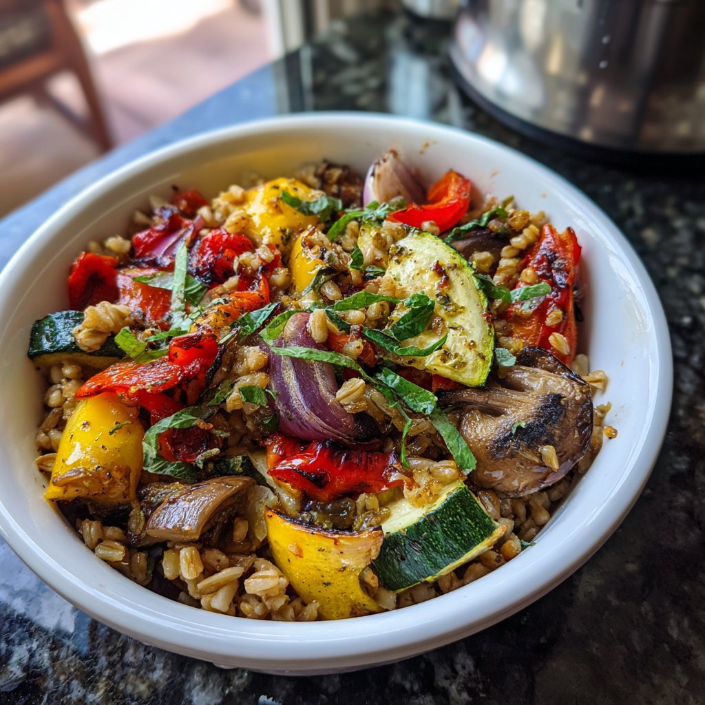 Healthy Lunch Roasted Veggie Farro Bowl