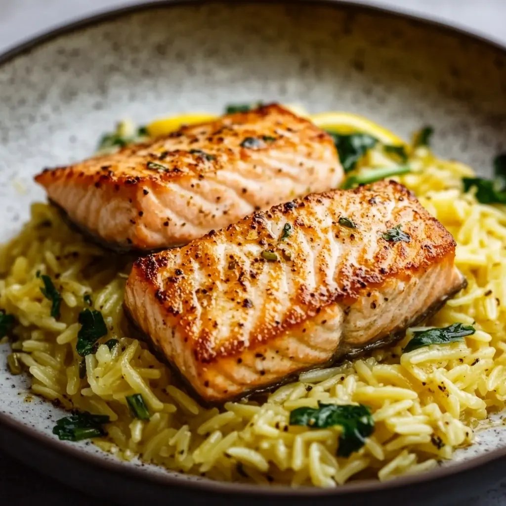 Seared Salmon with Lemon Orzo