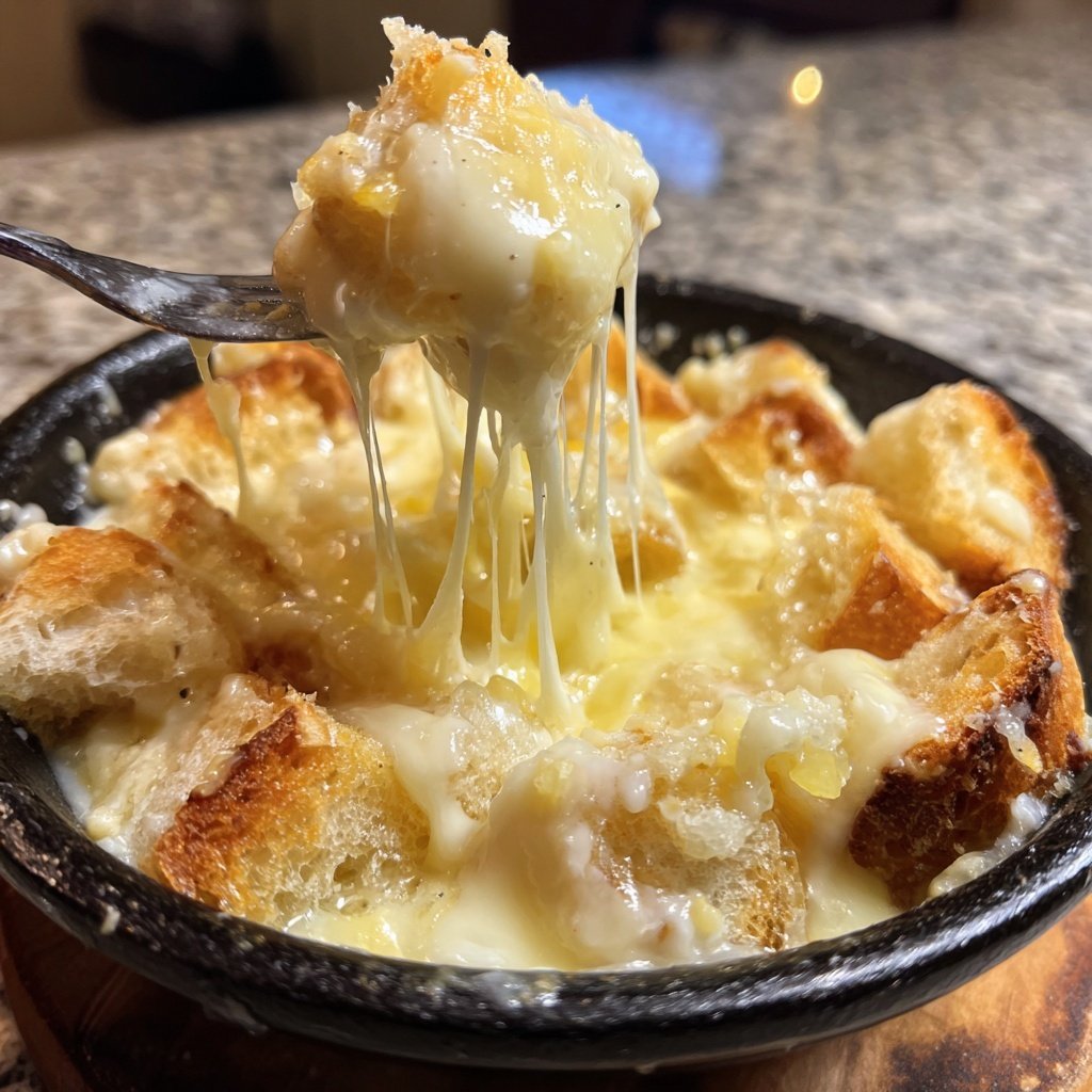 Fondue with White Cheddar and Garlic