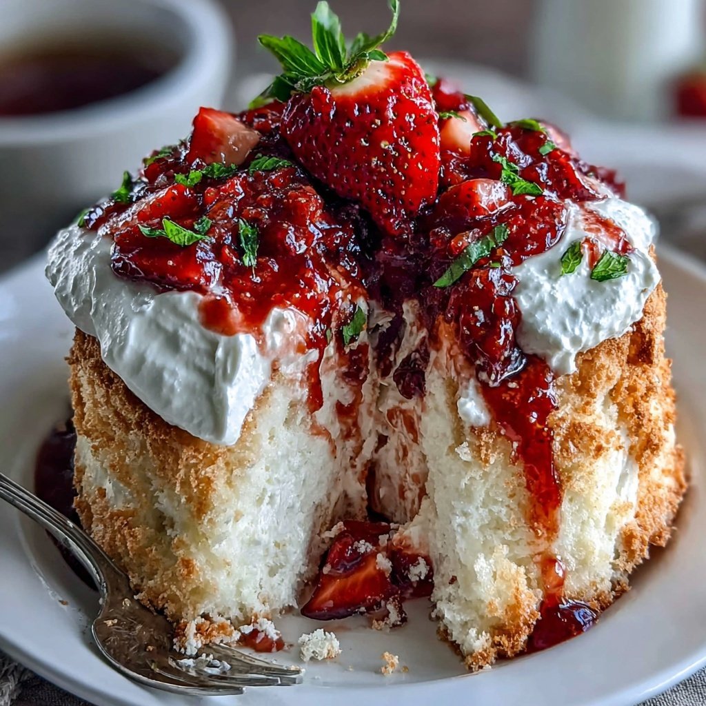 Strawberry Angel Food Cake With Cream