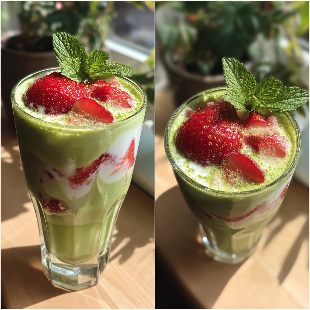 Iced Strawberry Matcha Latte At Home