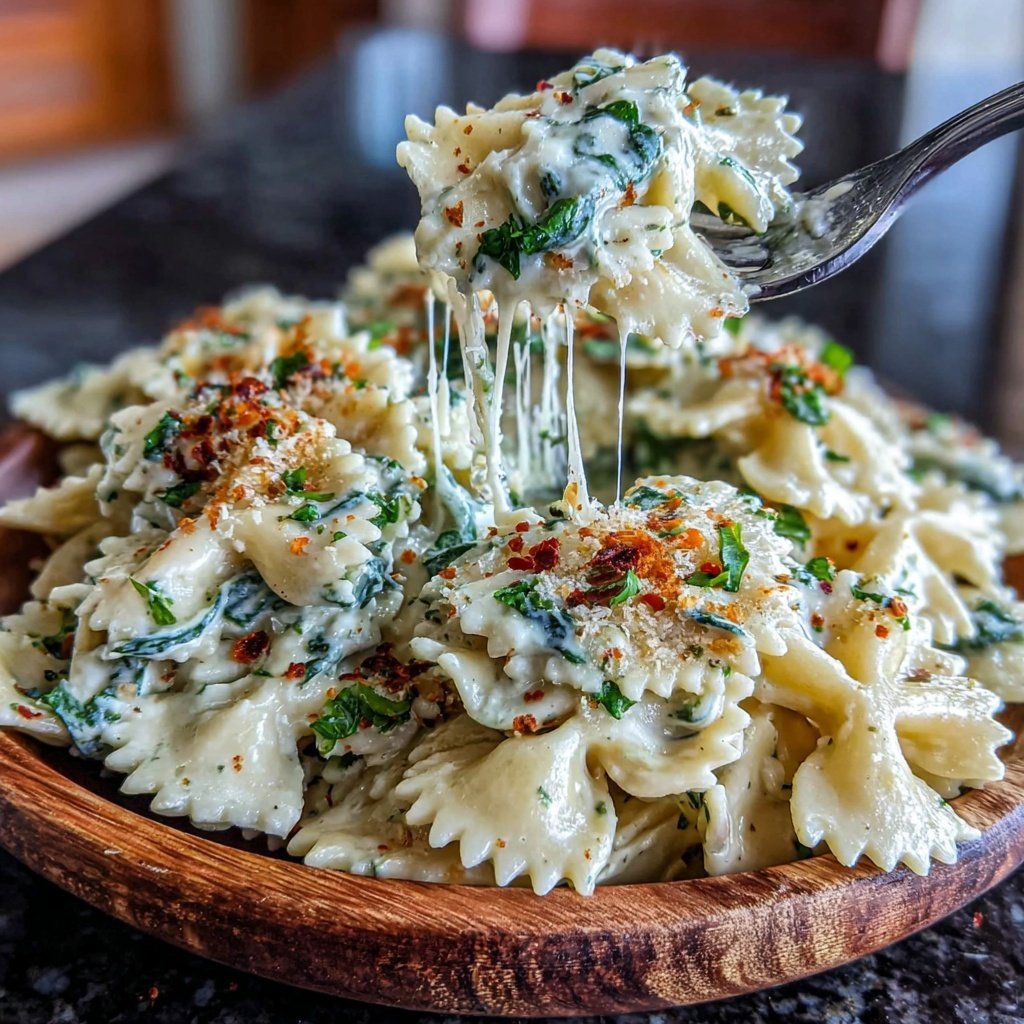 Bow Tie Pasta With Spinach Alfredo